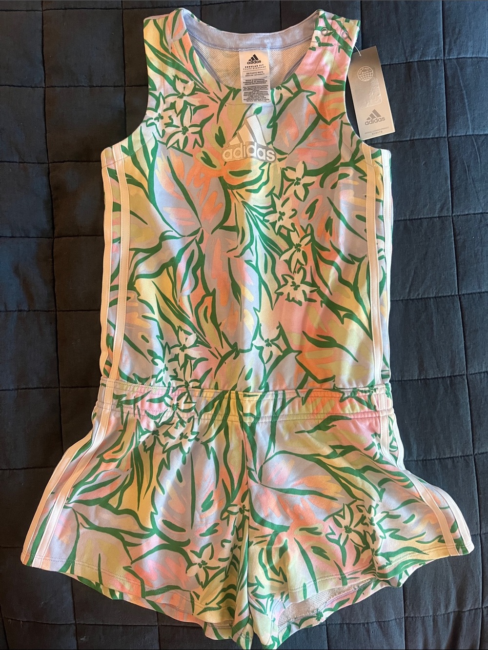 adidas Girls Floral Green & Pink Athletic Romper
